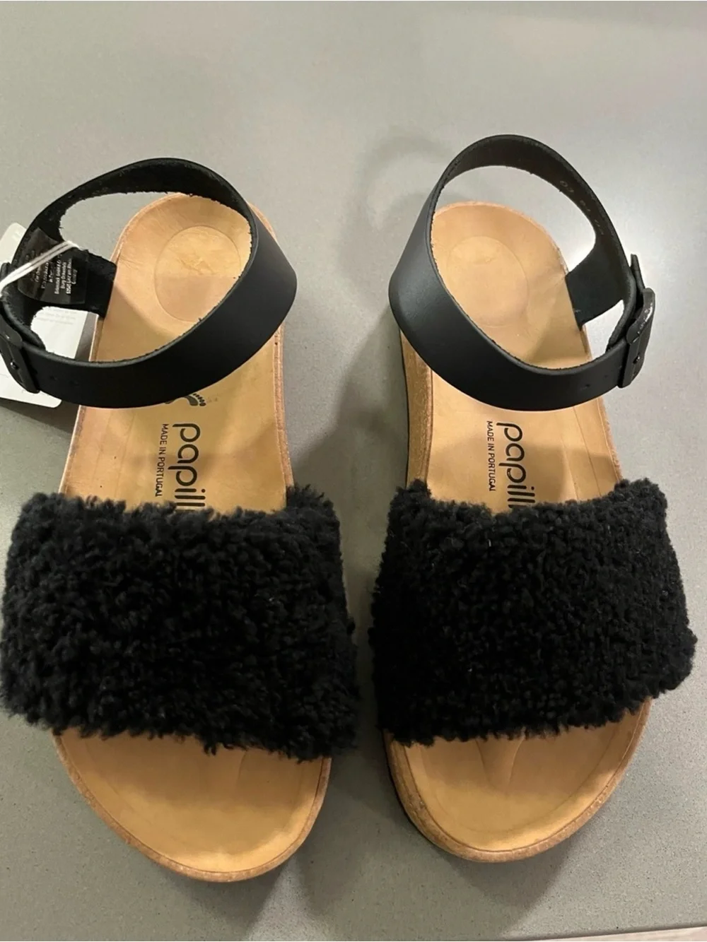 Papillio Birkenstock Glenda black Sherpa sandal size 7 38 EU